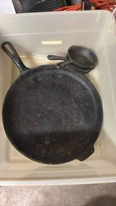 lot 51859 image: Cast Iron Skillet with Small Sauce Pan - Retail $25