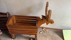 lot 51871 image: Vintage Wooden Magazine Rack with Deer Accent - Retail $75