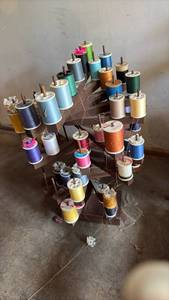 lot 51873 image: Wooden Thread Spool Holder with Assorted Colored Thread Spools - Retail $25