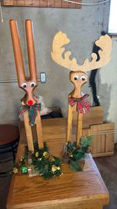 lot 51890 image: Handcrafted Wooden Reindeer Christmas Decorations - Retail $25