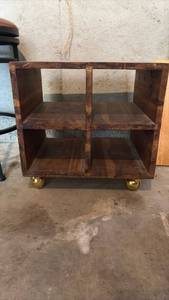 lot 51894 image: Wooden Storage Cube with Brass Wheels - Retail $45