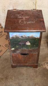 lot 51895 image: Hand-Painted Wooden Storage Cabinet with Mountain Landscape - Retail $75