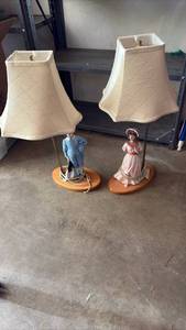 lot 51915 image: Pair of Decorative Figural Table Lamps with Fabric Shades - Retail $45