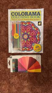 lot 51959 image: Colorama Adult Coloring Book with Bonus Colored Pencils Set - Retail $8