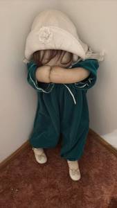 lot 51962 image: Doll in Teal Velvet Dress with White Bonnett - Retail $25