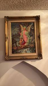 lot 51963 image: Guardian Angel with Children Crossing Bridge Framed Print - Retail $25