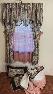 lot 51965 image: Floral Pattern Window Curtains with Matching Pillow Shams and Lace Curtain Set - Retail $25