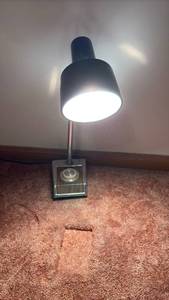 lot 51966 image: Mid Century Modern Black Desk Lamp with Chrome Base and Clock - Retail $25