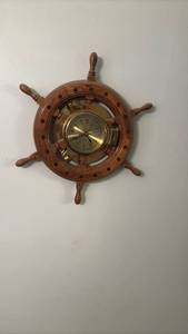 lot 51983 image: Wooden Ship Wheel Wall Clock with Brass Center - Retail $25