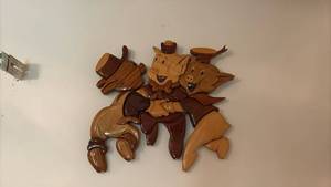 lot 51997 image: Wooden Pig Musicians Wall Art Sculpture - Retail $45