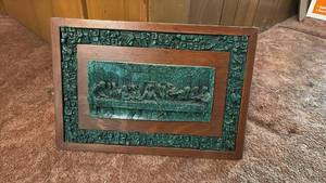 lot 52012 image: The Last Supper Copper Relief Plaque in Wood Frame - Retail $15