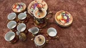 lot 52027 image: Hand Painted Fruit Pattern Tea Set with Cups and Saucers - Retail $45