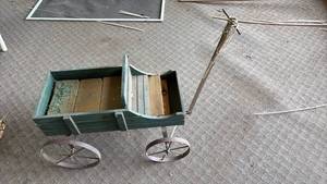 lot 52032 image: Wooden Garden Cart with Metal Wheels and Handle - Retail $75