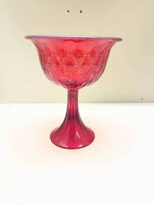 lot 612 image: Red Cut Glass Compote Bowl on Pedestal