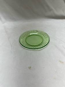 lot 618 image: Green Uranium Glass Saucer with Polka Dot Pattern