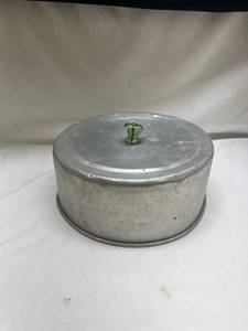 lot 654 image: Aluminum Cake Lid with Green Uranium Glass Knob