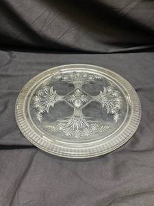 lot 665 image: Clear Glass Serving Plate with Etched Floral Pattern