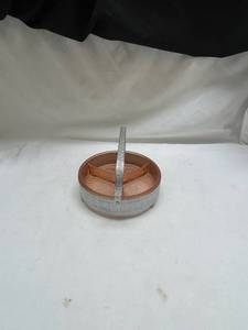 lot 667 image: Mid-Century Pink Glass Divided Serving Basket with Chrome Stand