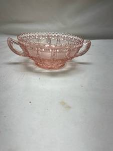 lot 677 image: Pink Depression Glass Two-Handle Bowl