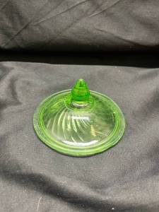 lot 681 image: Green Vaseline Uranium Glass Candy Dish Lid - Lid Only