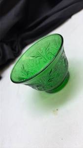 lot 636 image: Green Glass Cup with Floral Pattern