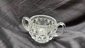 lot 641 image: Cut Glass Sugar Bowl with Double Handles - Manganese Glow