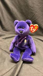 lot 702 image: TY Beanie Baby Princess Purple Bear with Flower Embroidery