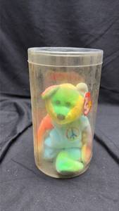 lot 703 image: TY Beanie Baby Peace Bear in Protective Case