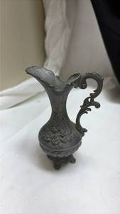 lot 732 image: Mini Ornate Metal Ewer Pitcher with Decorative Handle From Italy