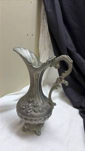 lot 735 image: Large Pewter Ewer Pitcher with Floral Relief Design From Italy
