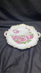 lot 745 image: Decorative Porcelain Serving Plate with Pink Rose Design