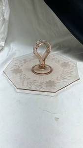 lot 750 image: Pink Depression Glass Handled Server Tray