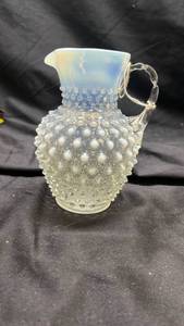 lot 751 image: Fenton Opalescent Glass Hobnail Pattern Pitcher with Handle