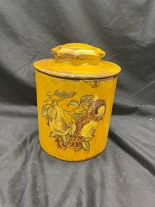 lot 756 image: Yellow Glazed Ceramic Canister with Fruit Design