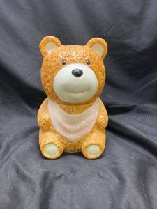 lot 757 image: Ceramic Teddy Bear Cookie Jar with Pink Bandana