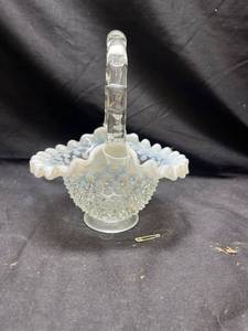 lot 777 image: Clear Glass Hobnail Basket with Handle Possibly Fenton