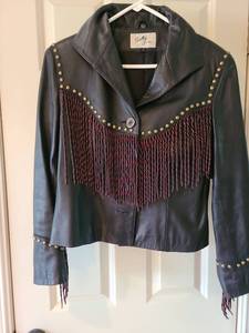 lot 1007 image: Scully Western Leather Jacket with Fringe and Studded Details, size S