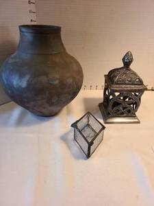 lot 1027 image: Handcrafted Pottery Vase and Decorative Metal Box Collection