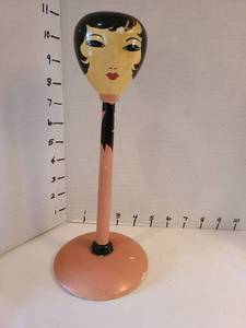 lot 1045 image: Hand Painted Womans Face Hat Stand Display, 10in tall