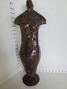 lot 1081 image: Clay Female Torso Sculpture with Perforated Design, 19in tall