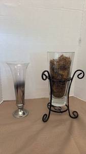 lot 1118 image: Glass Vase with Metal Stand and Decorative Moss