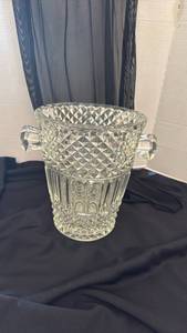 lot 1120 image: French molded champagne bucket featuring a diamond point pattern and faceted handles 9 inches tall