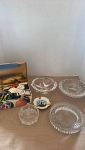 lot 1125 image: Mixed Glass and Ceramic ash trays with Decorative Tin with matches
