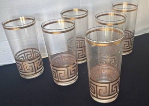 lot 1204 image: Gold Rim Greek Key Pattern Glass Set