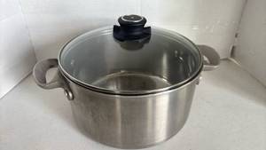 lot 1226 image: Dansk Stainless Steel Stock Pot with Glass Lid