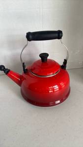 lot 1227 image: Le Creuset Red Enamel Tea Kettle with Whistle