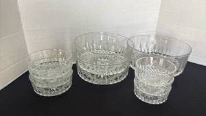 lot 1234 image: Cut Crystal Glass Bowl Set with Diamond Pattern by  Arcoroc France