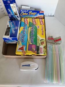 lot 1262 image: Kitchen wraps, plastic forks and straws