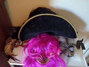 lot 1620 image: Costumes.  Hat, Masks and Wigs