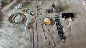 lot 1905 image: Mixed Jewelry Lot with Silver Chains Bracelets Earrings and Beaded Accessories